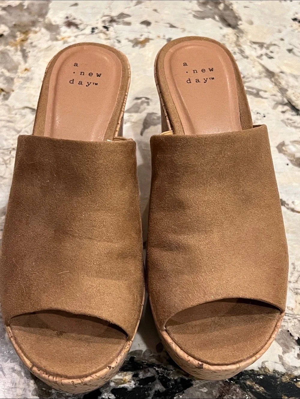 a new day Brown Suede-Look Cork Wedge Slide Sandals